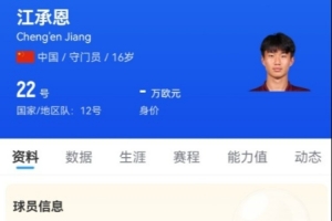 德国转会市场：U17中国国家队门将江承恩加入湖北青年星，转会价格为200万元人民币