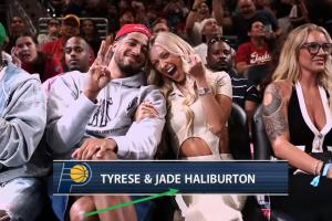 全网热议！哈利伯顿夫妇现场助威WNBA，妻子美钻戒指闪耀全场