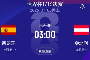 1/16决赛对决：西班牙对阵奥地利！7月3日北京时间3:00开赛